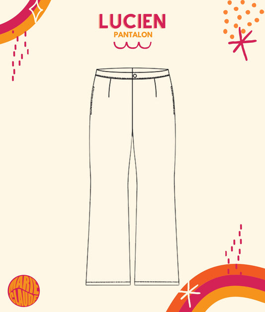 Patron-Pantalon Lucien. Difficulté niveau 3. Patron crée par la marque marie claude qui permet d'apprendre la couture. 