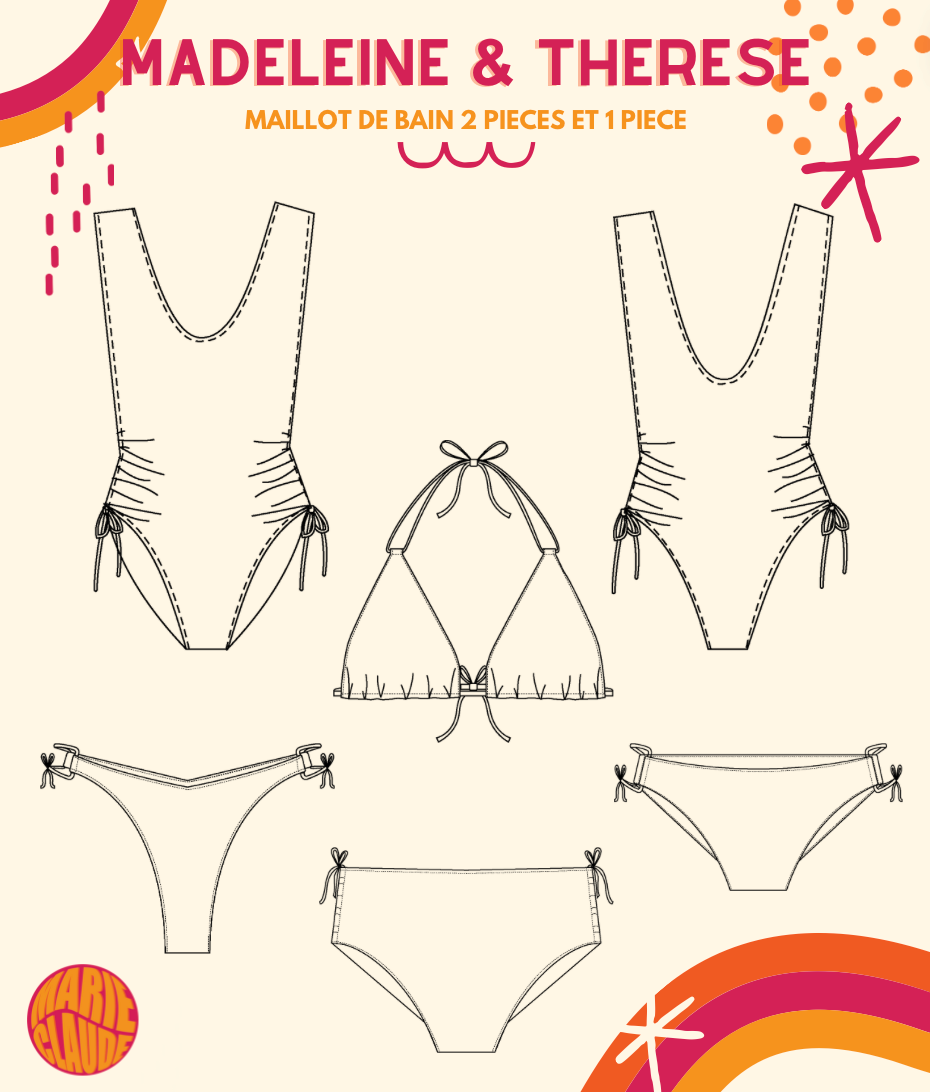 Pack duo de patrons de couture pour le maillot de bain une pièce "Thérèse" et le deux pièces Madeleine de la marque Marie Claude